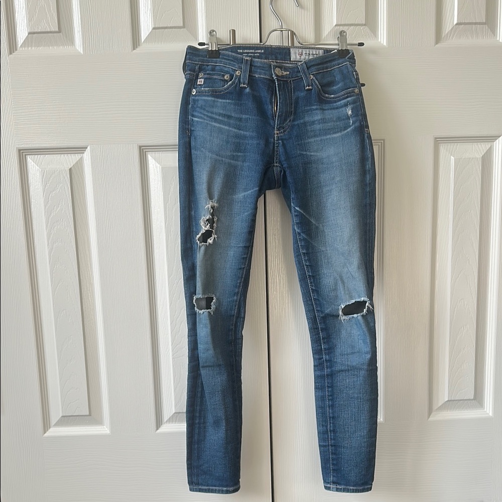 AG Denim Women's Blue Distressed Jeans - The Legging Ankle, Super Skinny Ankle